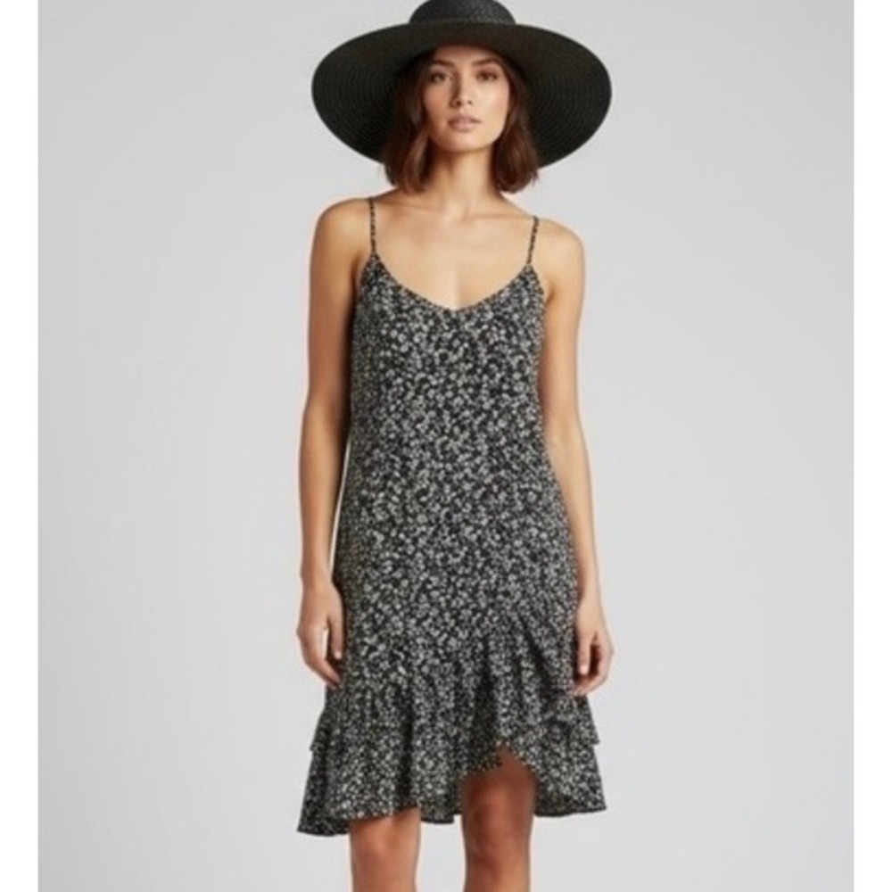 NEW Dex Black White Ditsy Floral Ruffle High Low Midi Dress Size Small